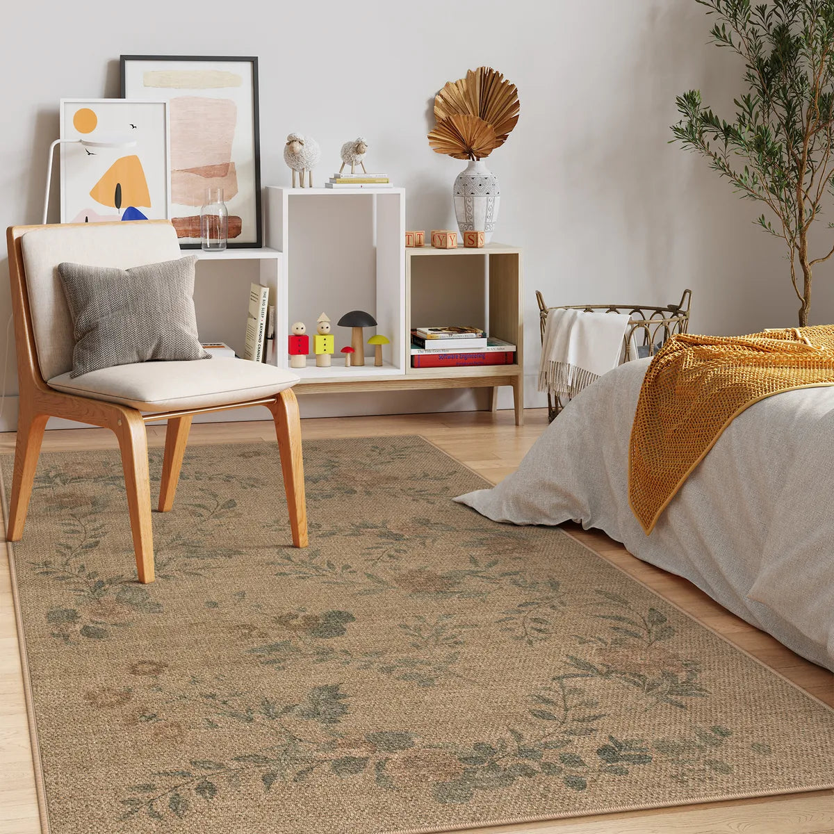 Fleur Washable Farmhouse Floral Vine Easy Jute Neutral Indoor/Outdoor Runner Rug Easy Jute Rug Lahome