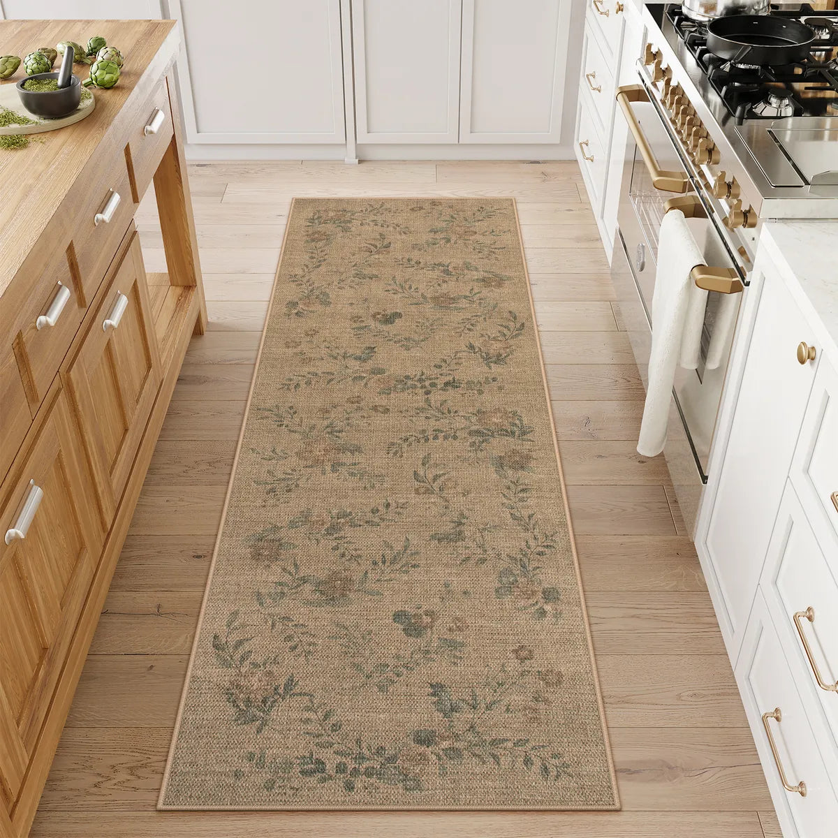 Fleur Washable Farmhouse Floral Vine Easy Jute Neutral Indoor/Outdoor Runner Rug Easy Jute Rug Lahome 2' x 6'