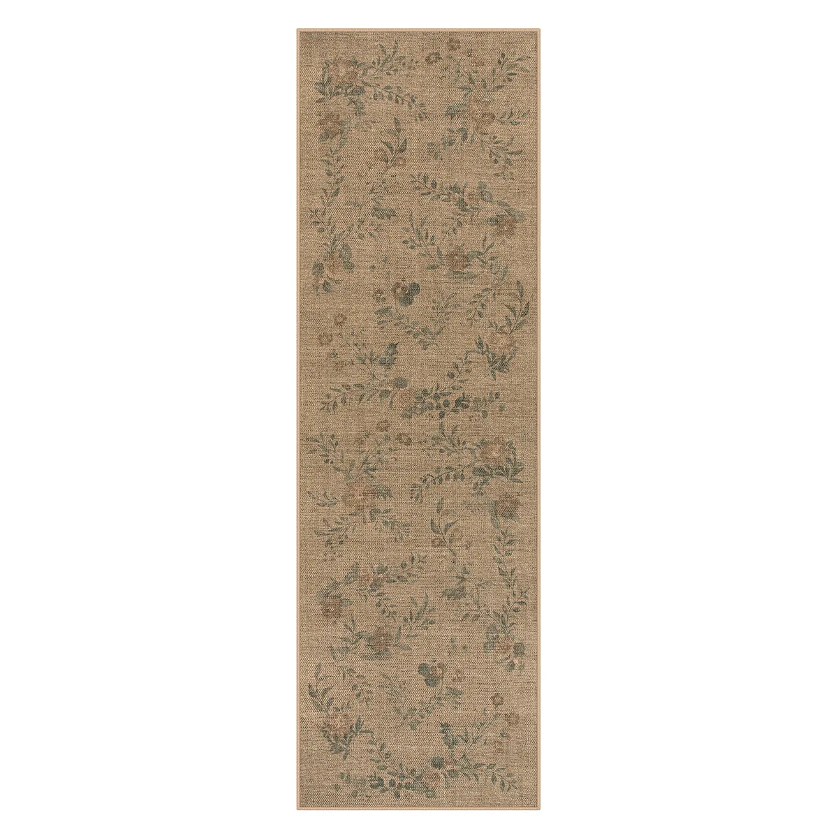 Fleur Washable Farmhouse Floral Vine Easy Jute Neutral Indoor/Outdoor Runner Rug Easy Jute Rug Lahome