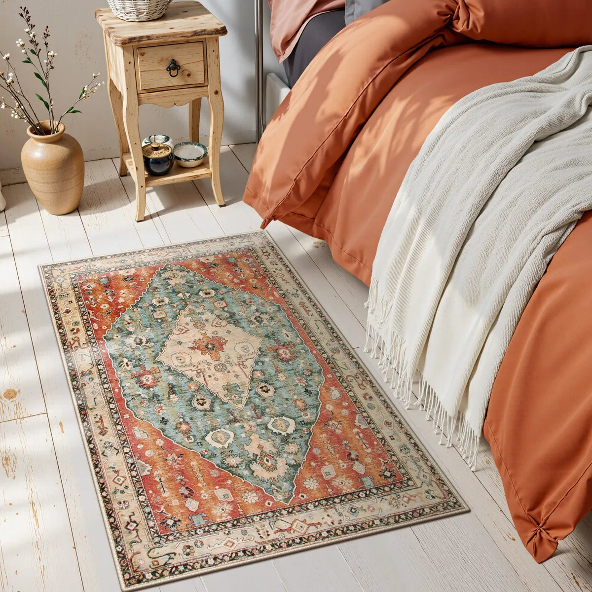 Felice Washable Boho Vintage Tribal Rust Red Rug (Copy) Clearance Rugs Lahome