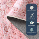 Flavie Washable Boho Parisian Floral Aesthetic Dark Pink Rug Clearance Rugs Lahome