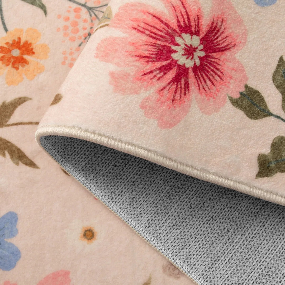 Fleuron Washable Boho Garden Floral Butterfly Pink/Beige Rug Rugs Lahome