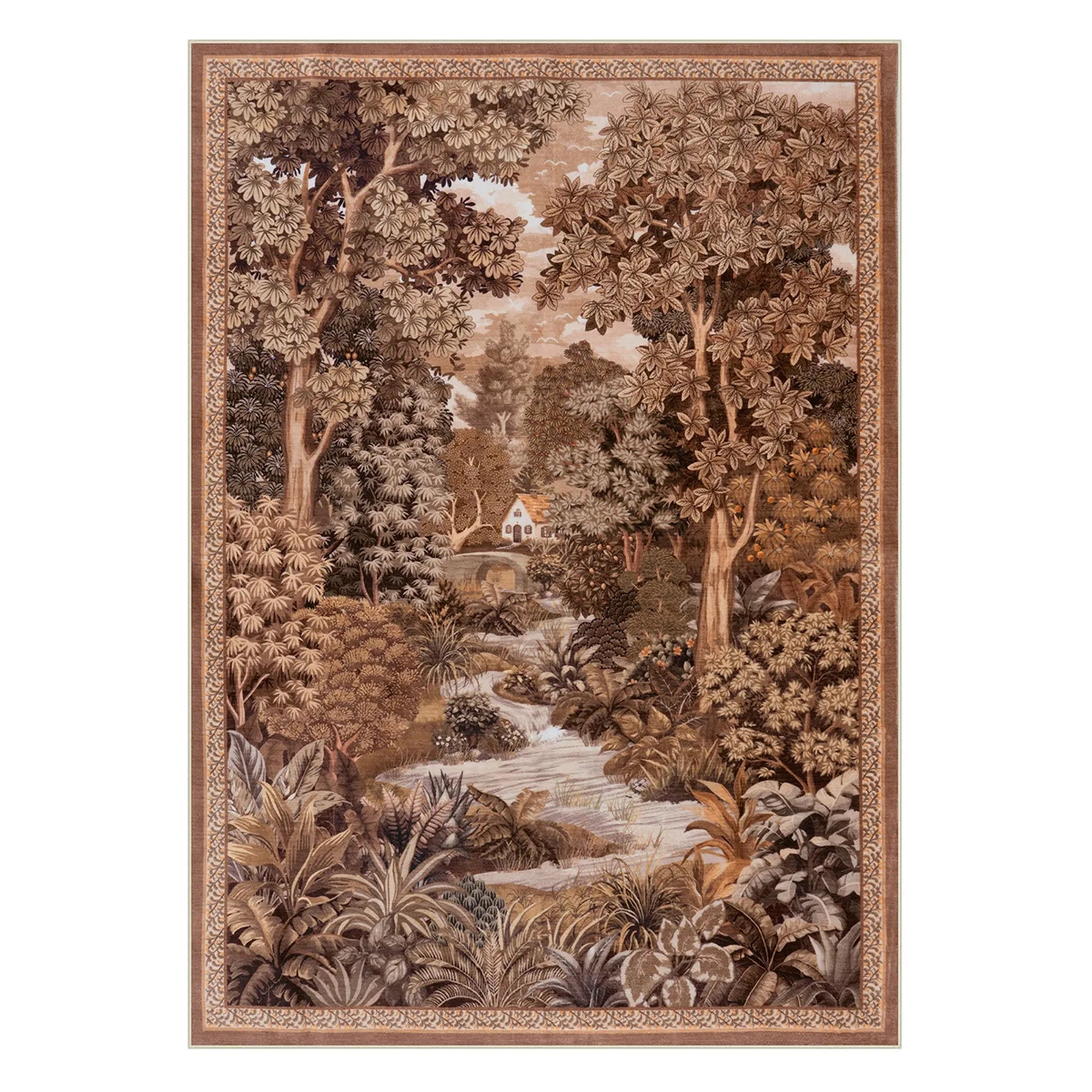 Foret Washable Vintage Forest Woodland Brown Rug Area Rugs Lahome