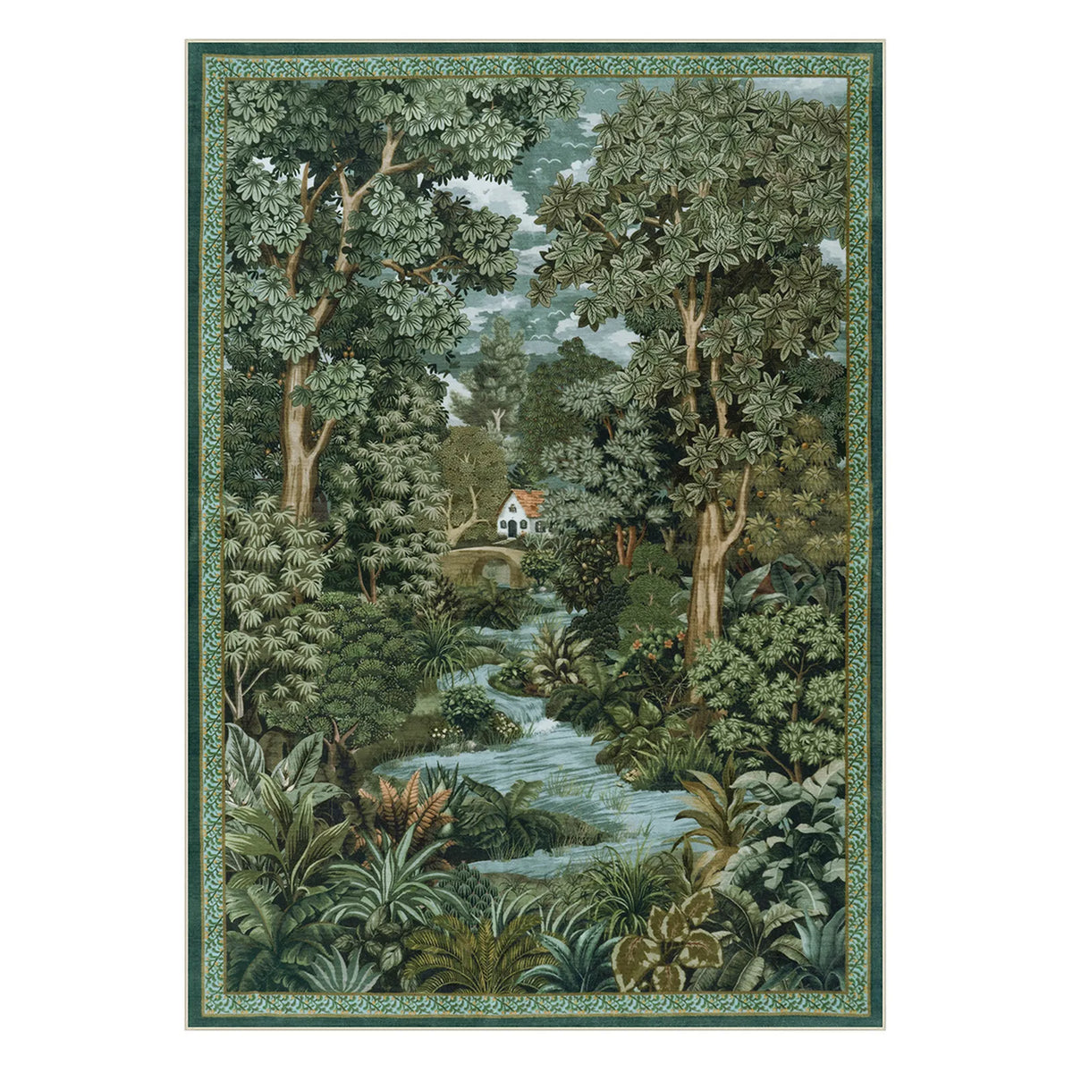 motto_kuma tarptotarp model forest グリーン Washable Green Woodland Forest Rug | Foret Vintage Style - Lahome