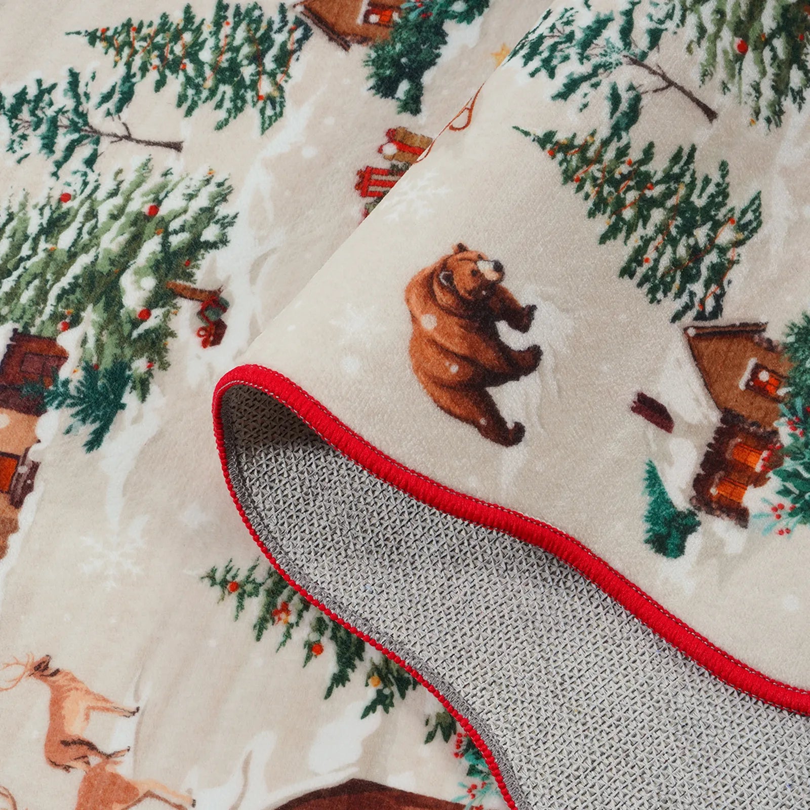 Gabriel Christmas Washable Cottage Lights Forest Animals Beige Rug Area Rugs Lahome