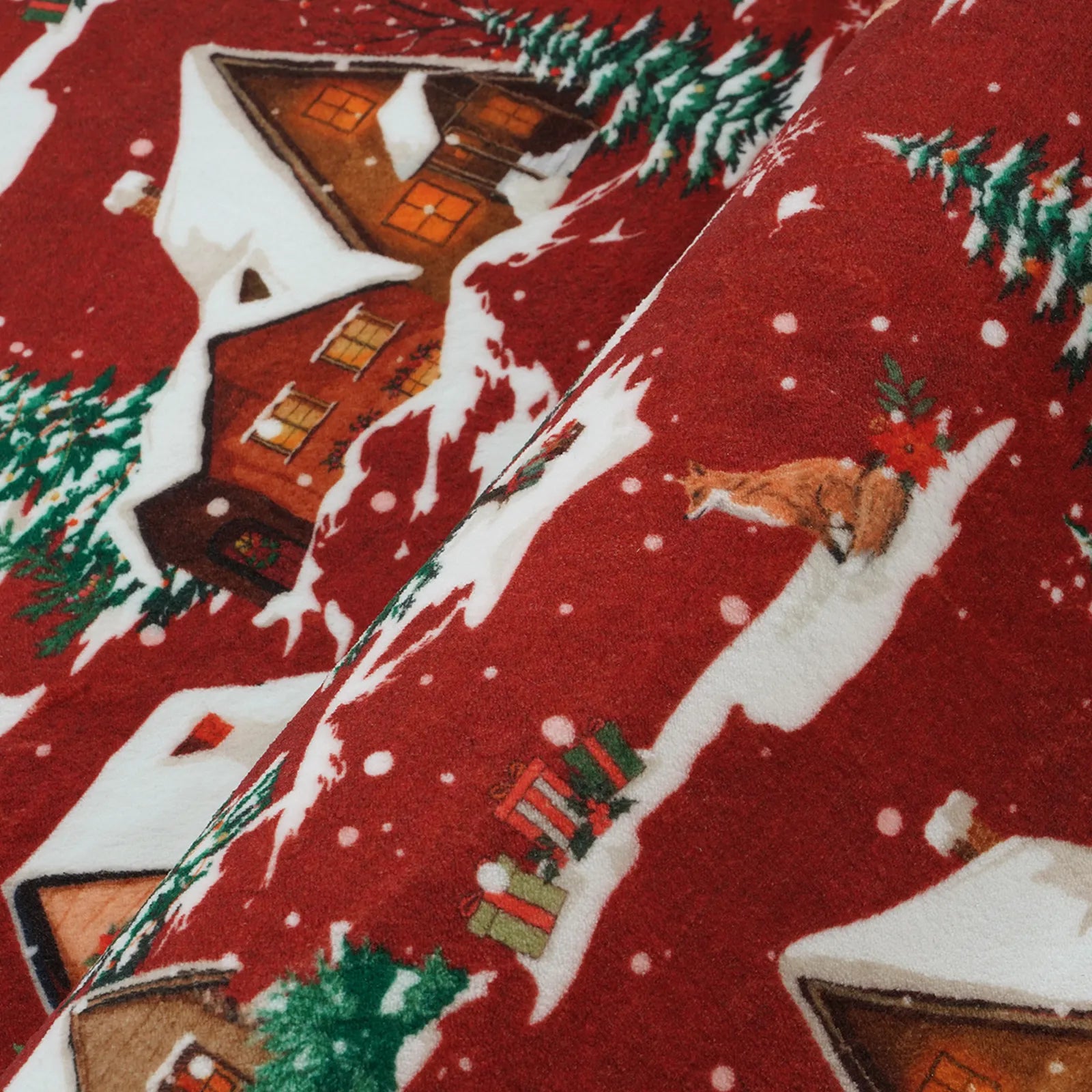 Gabriel Christmas Washable Cottage Lights Forest Animals Red Rug Area Rugs Lahome