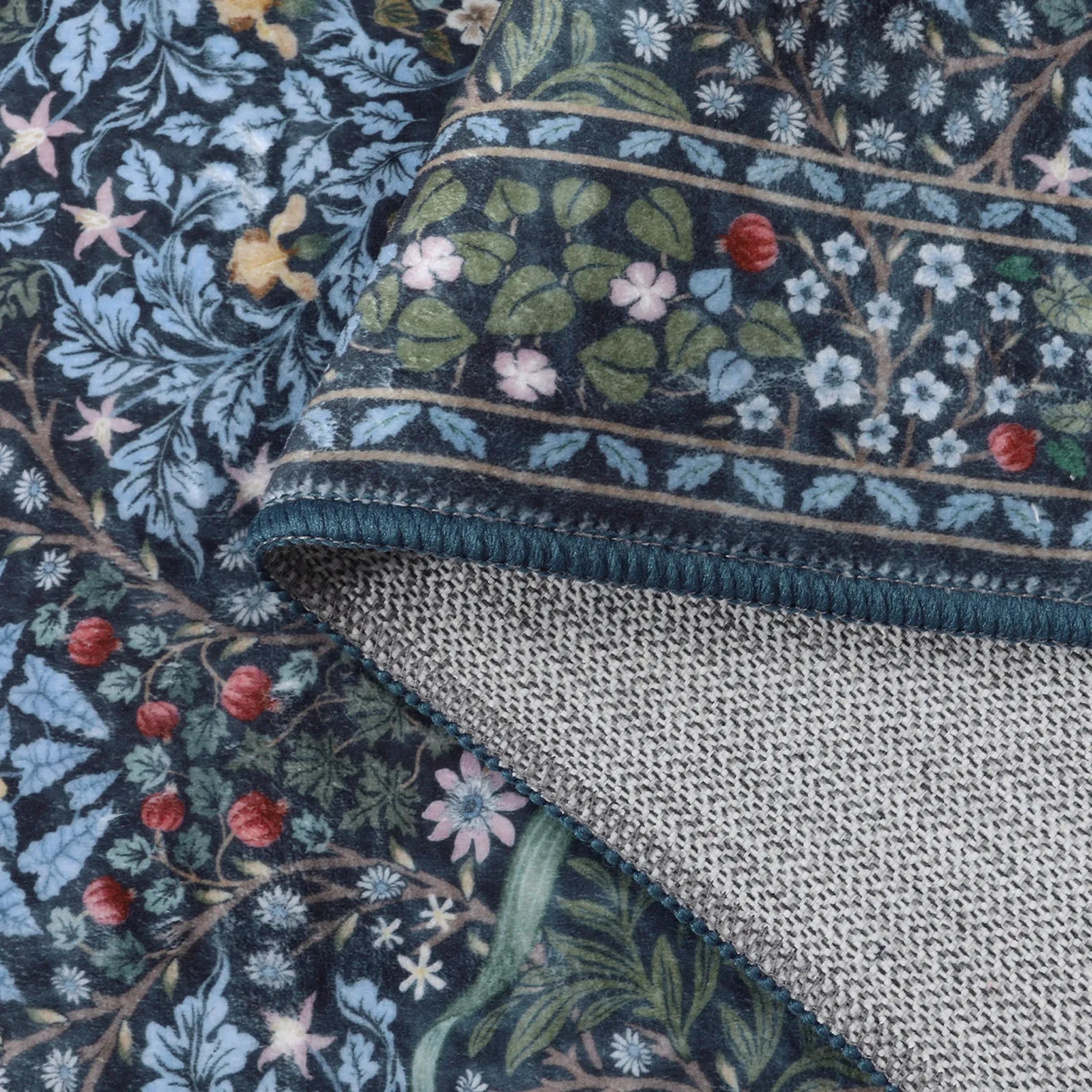 Giverny Washable Maximalism Vintage French Floral Blue Rug Rugs Lahome