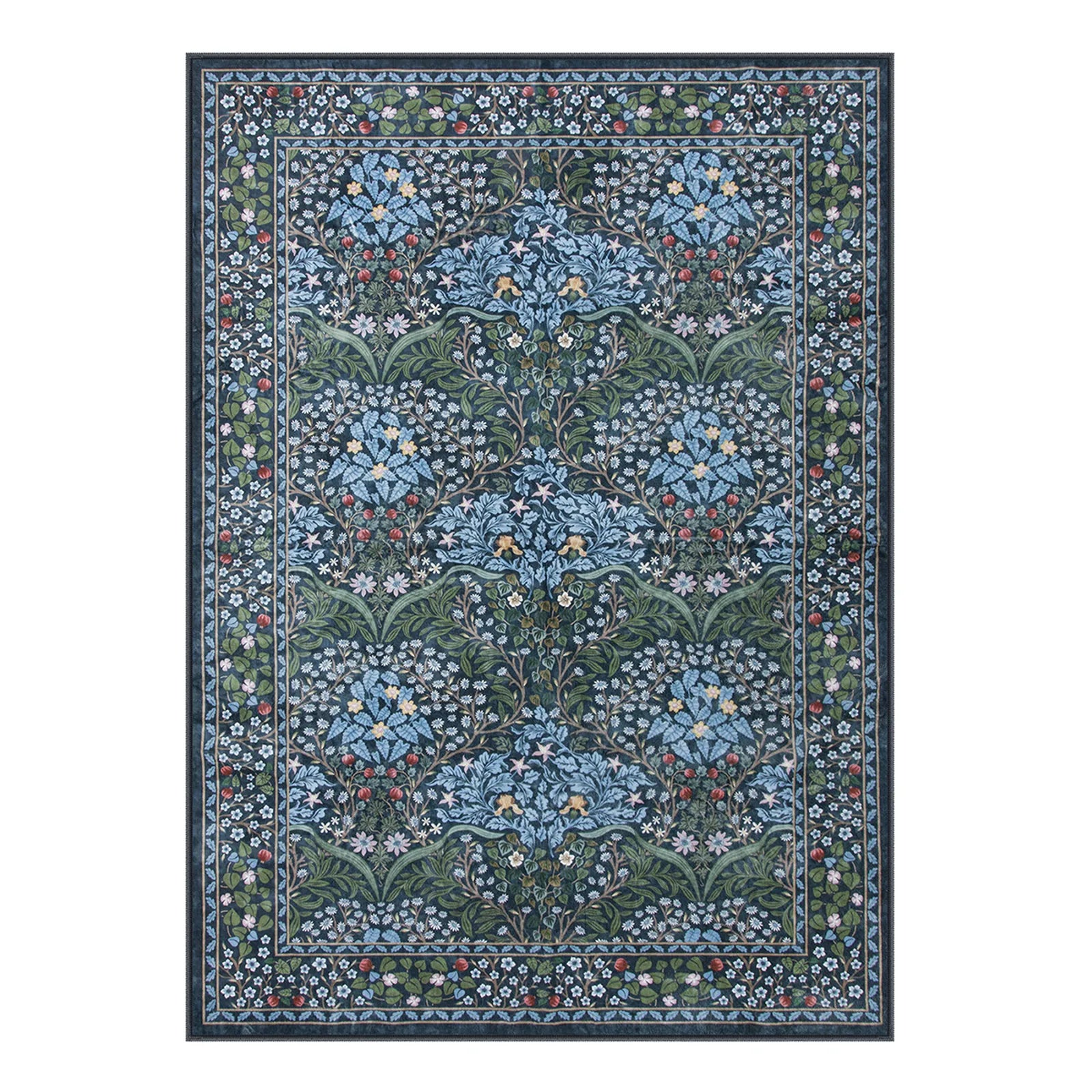 Giverny Washable Maximalism Vintage French Floral Blue Rug Rugs Lahome