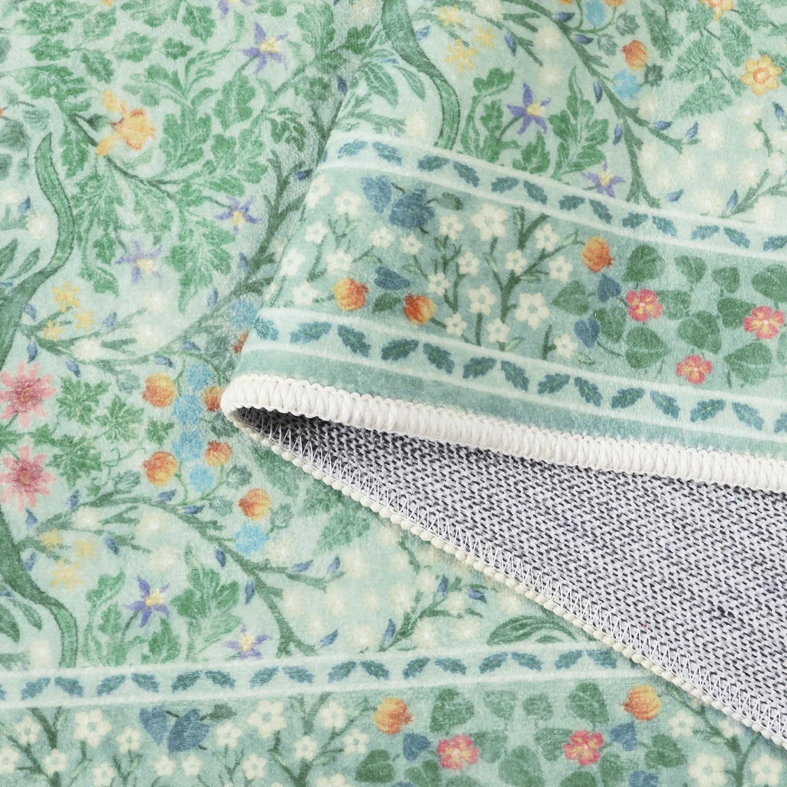 Giverny Washable Maximalism Vintage French Floral Sage Green Rug Rugs Lahome