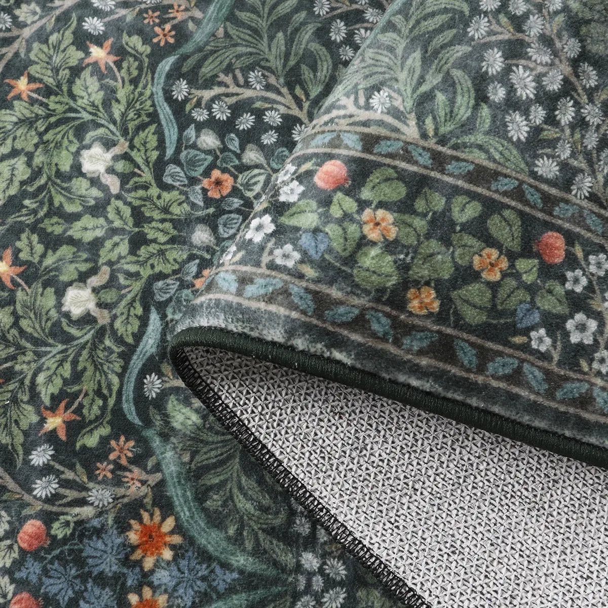 Giverny Washable Maximalism Vintage French Floral Dark Green Rug Rugs Lahome