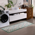 Glace Christmas Washable Tree and Reindeer Green/Beige Rug Area Rugs Lahome