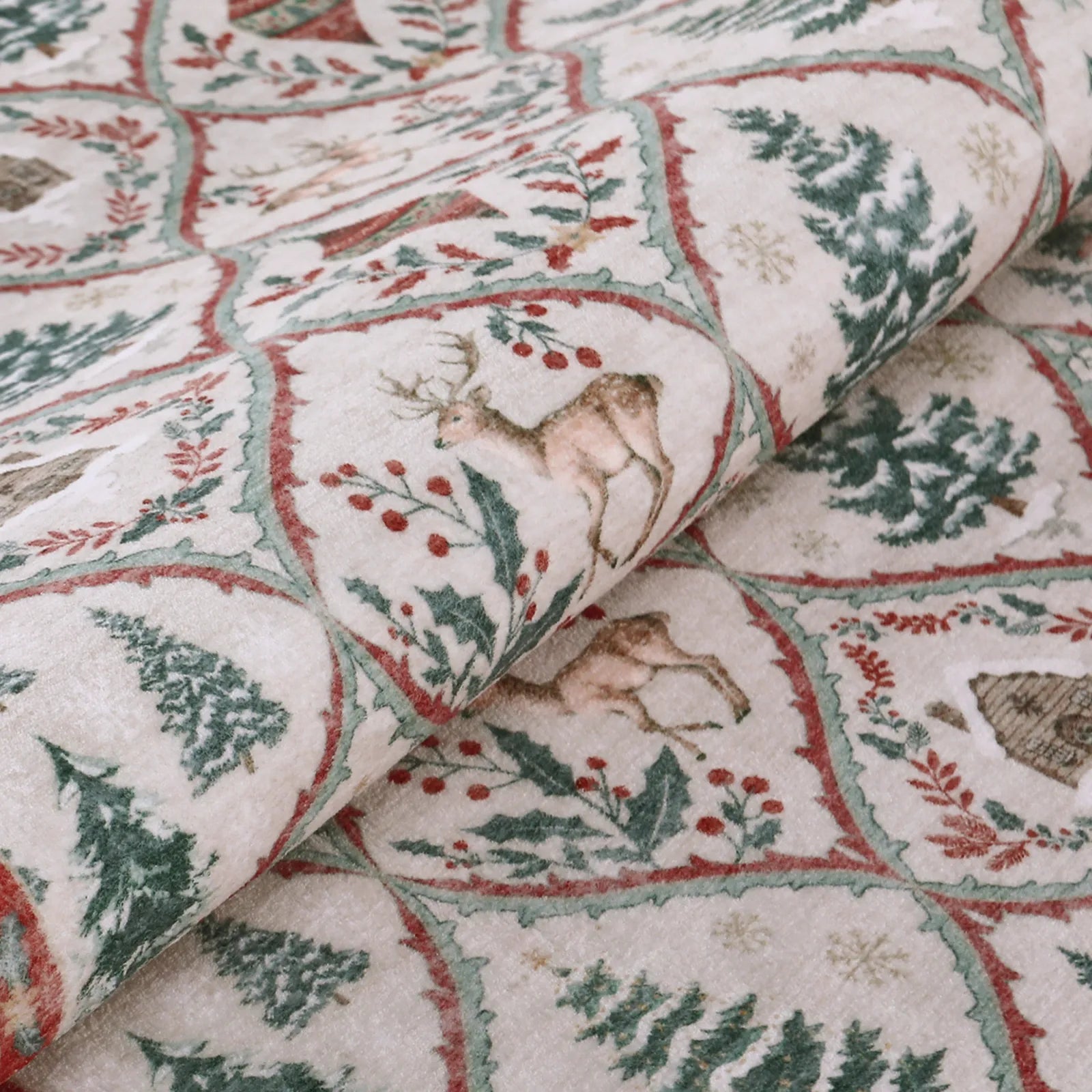 Glace Christmas Washable Tree and Reindeer Pink/Beige Rug Area Rugs Lahome