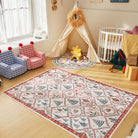 Glace Christmas Washable Tree and Reindeer Pink/Beige Rug Area Rugs Lahome