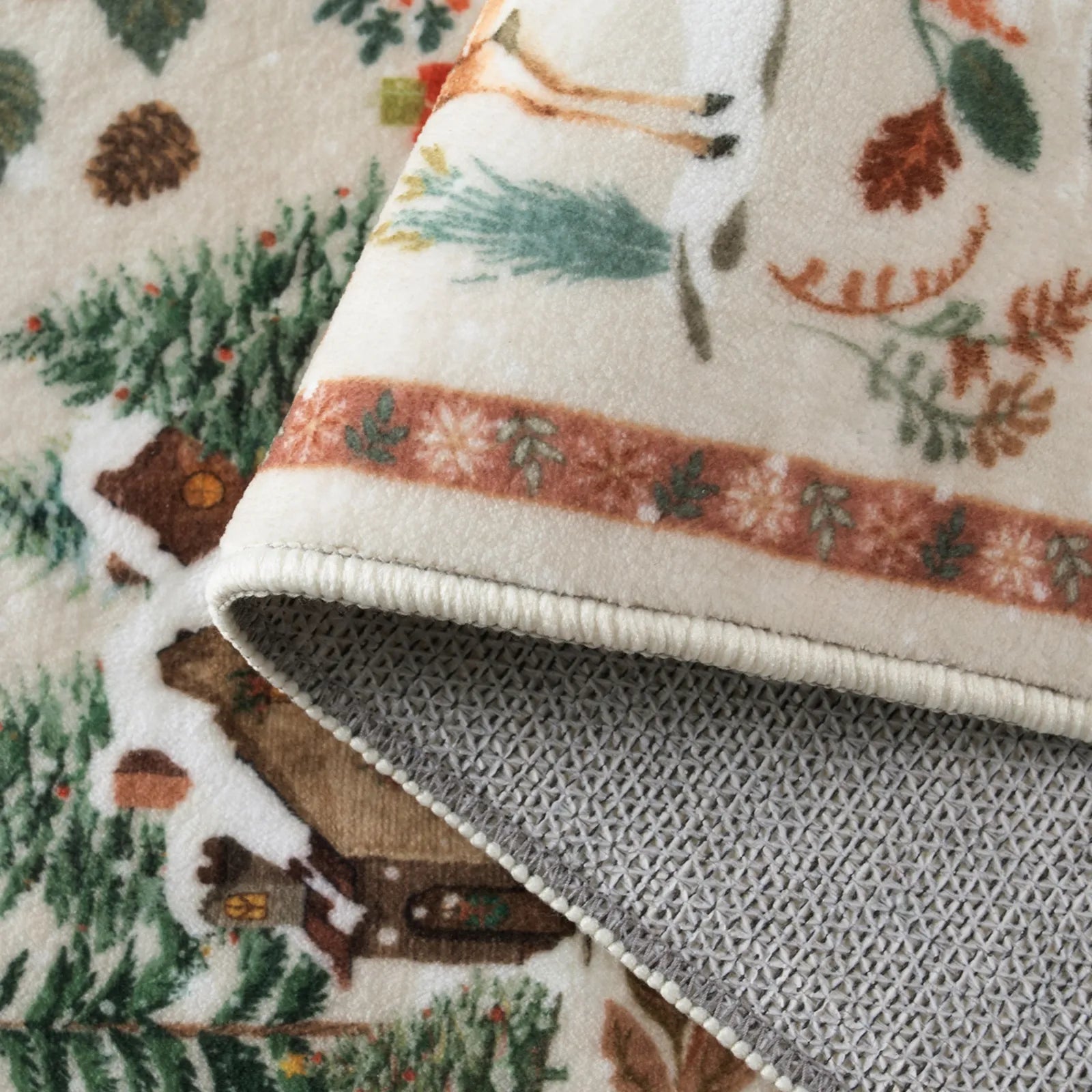 Jocelyn Christmas Washable Winter Woodland Cabin Beige Rug Area Rugs Lahome