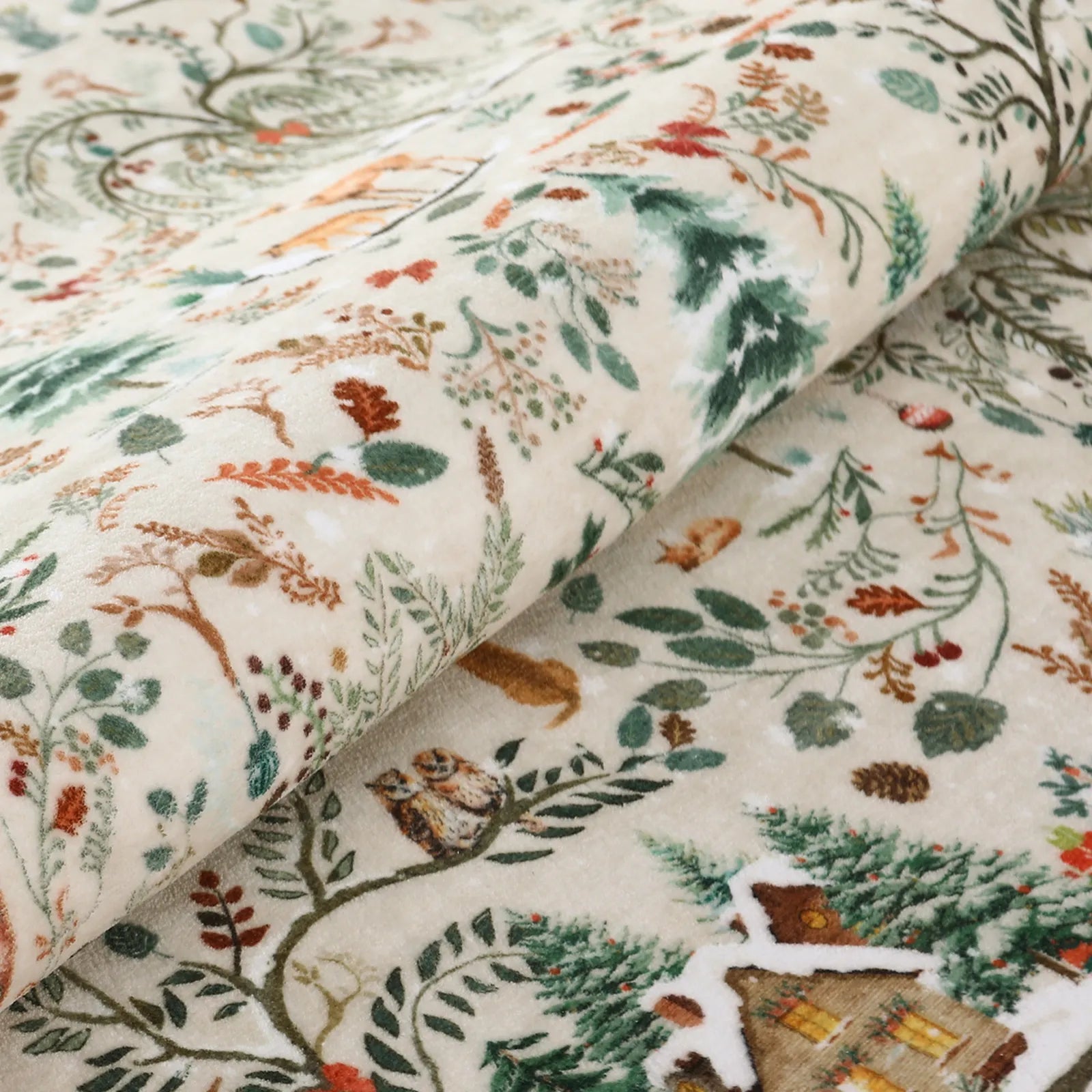 Jocelyn Christmas Washable Winter Woodland Cabin Beige Rug Area Rugs Lahome