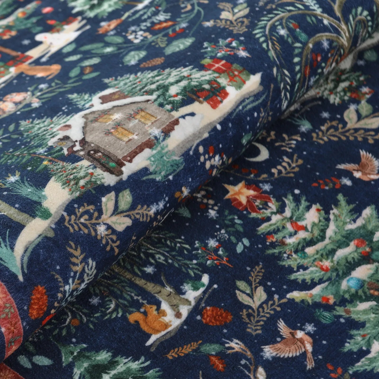 Jocelyn Christmas Washable Winter Woodland Cabin Blue Rug Area Rugs Lahome
