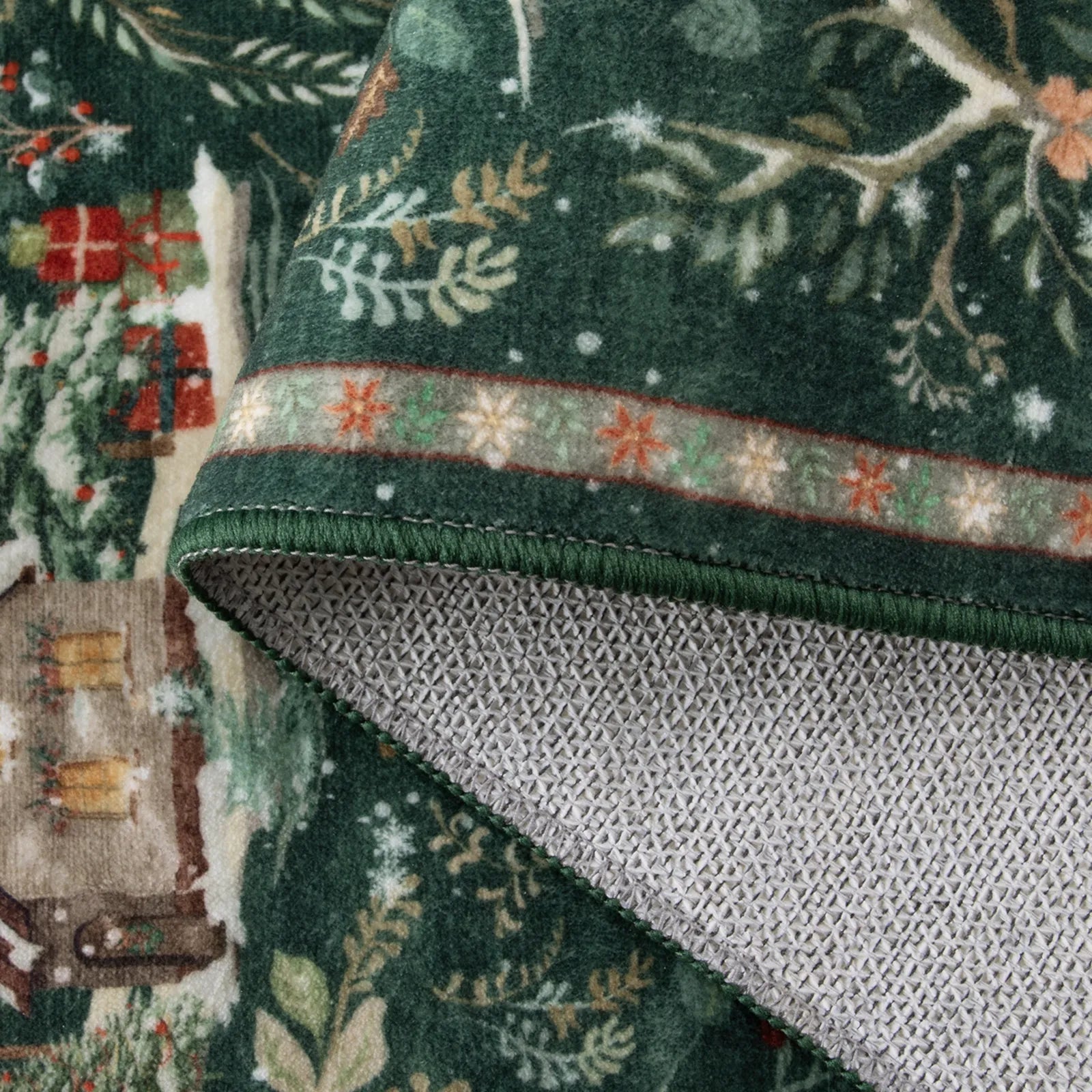 Jocelyn Christmas Washable Winter Woodland Cabin Green Rug Area Rugs Lahome