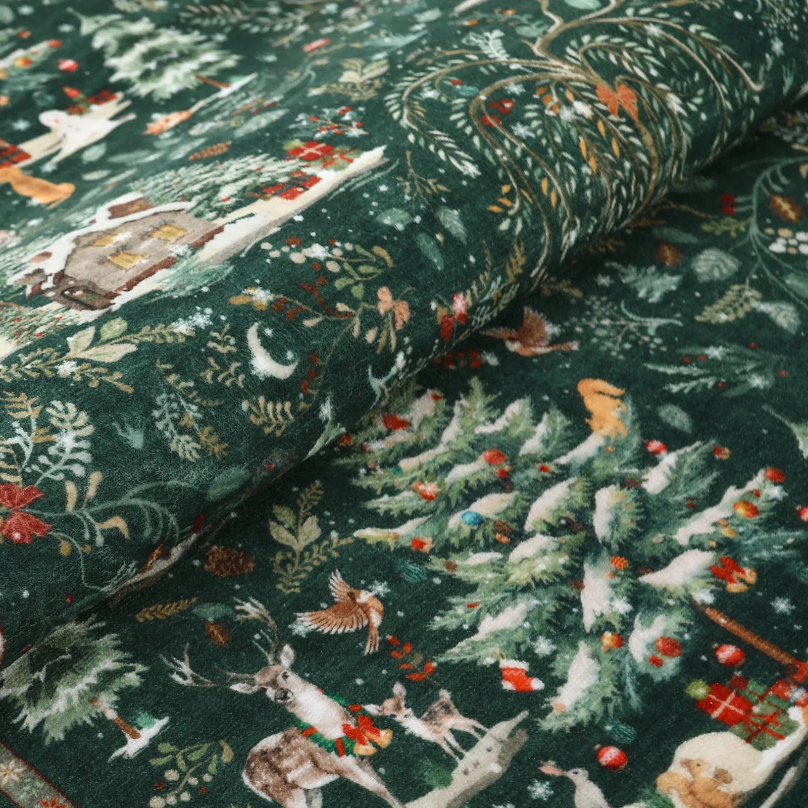 Jocelyn Christmas Washable Winter Woodland Cabin Green Rug Area Rugs Lahome