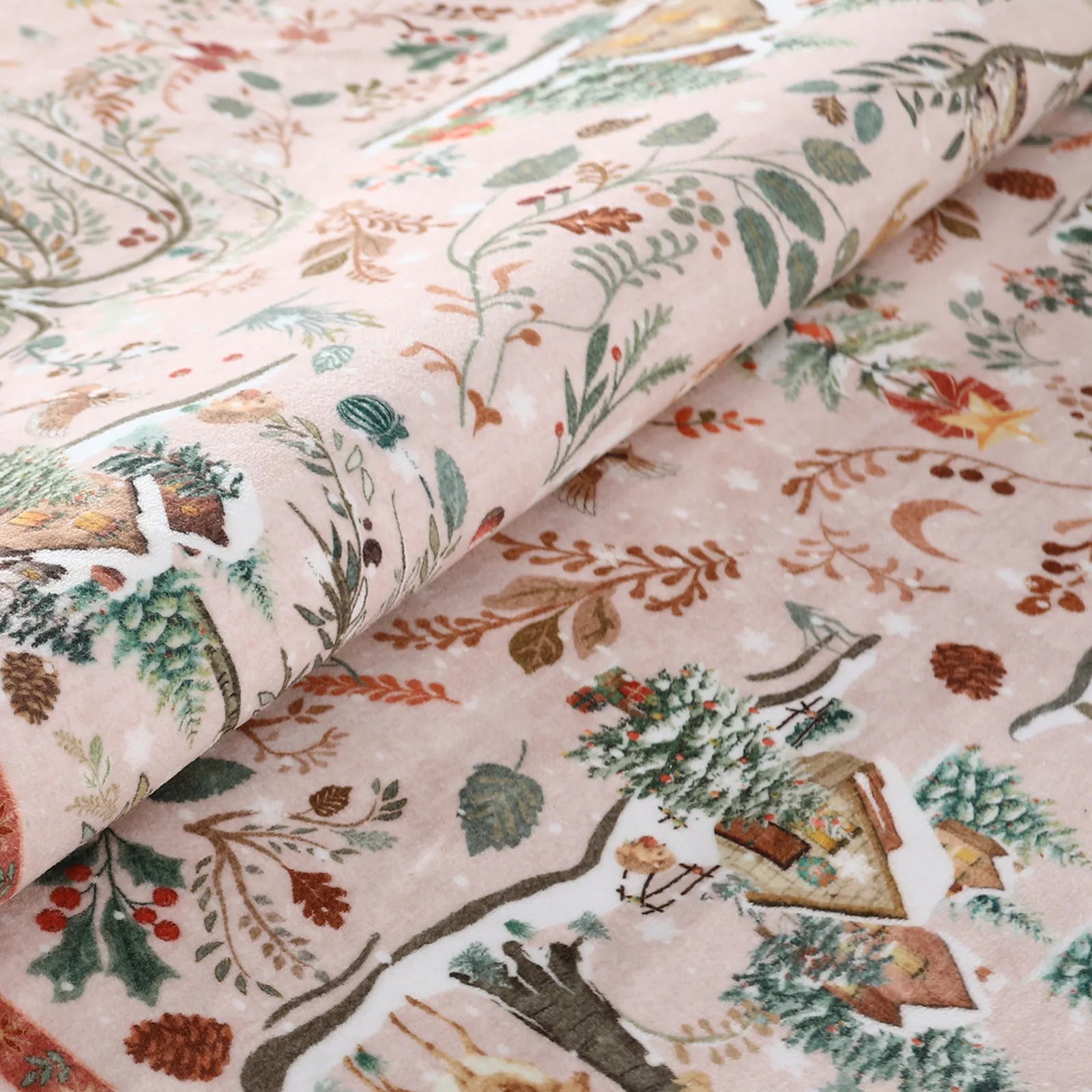 Jocelyn Christmas Washable Winter Woodland Cabin Pink Rug Area Rugs Lahome