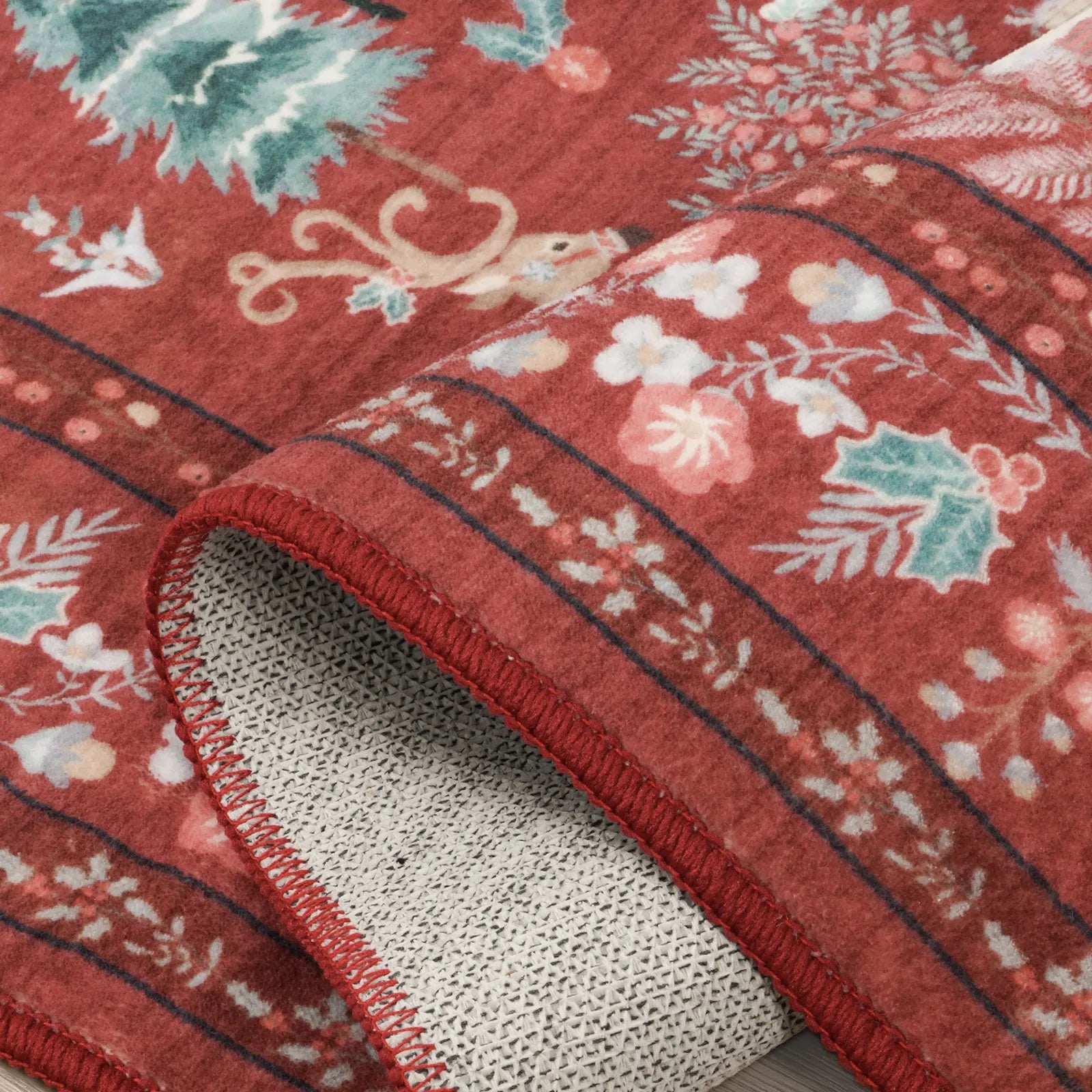 Kylian Christmas Washable Winter Snow House Red Rug Area Rugs Lahome