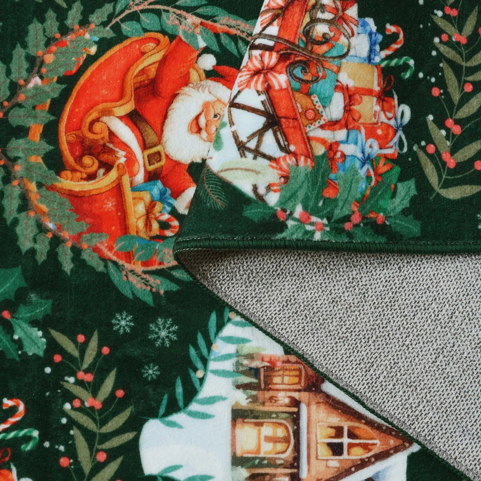 Laure Christmas Washable Garland Santa Sleigh Green Rug Runner Rugs Lahome