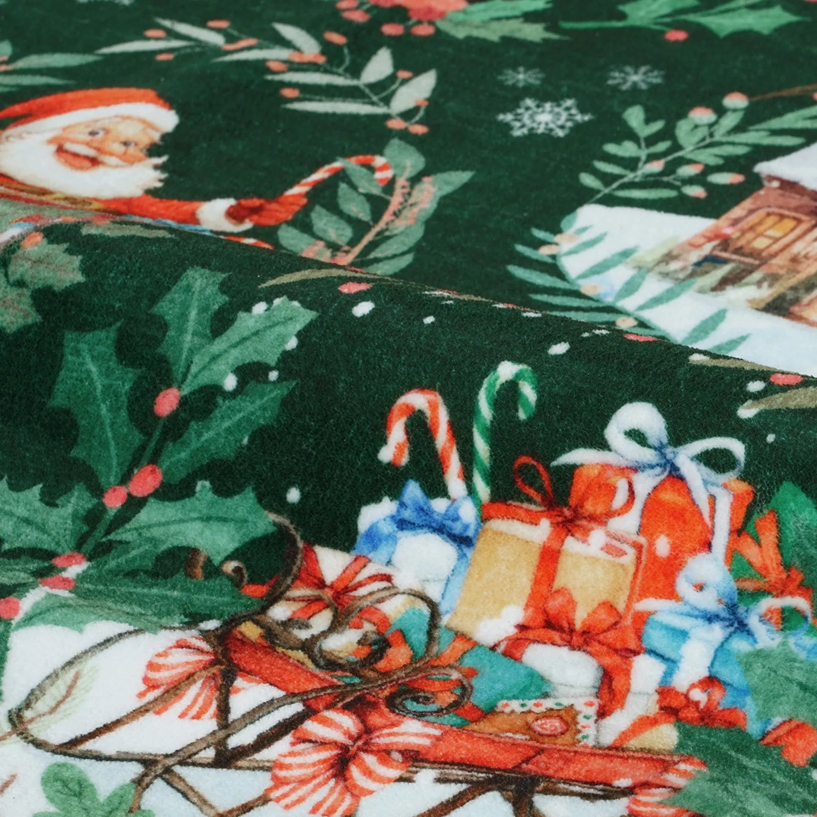 Laure Christmas Washable Garland Santa Sleigh Green Rug Runner Rugs Lahome
