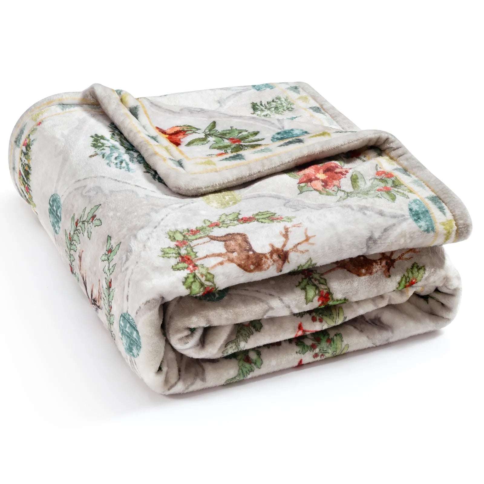 Laurent Christmas Washable Snowflakes Reindeer Beige Blanket Blanket Lahome