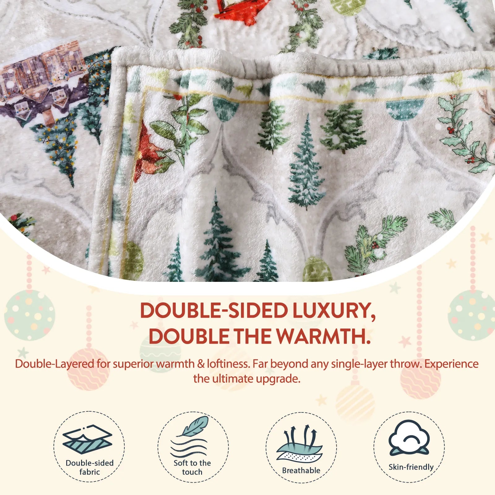 Laurent Christmas Washable Snowflakes Reindeer Beige Blanket Blanket Lahome