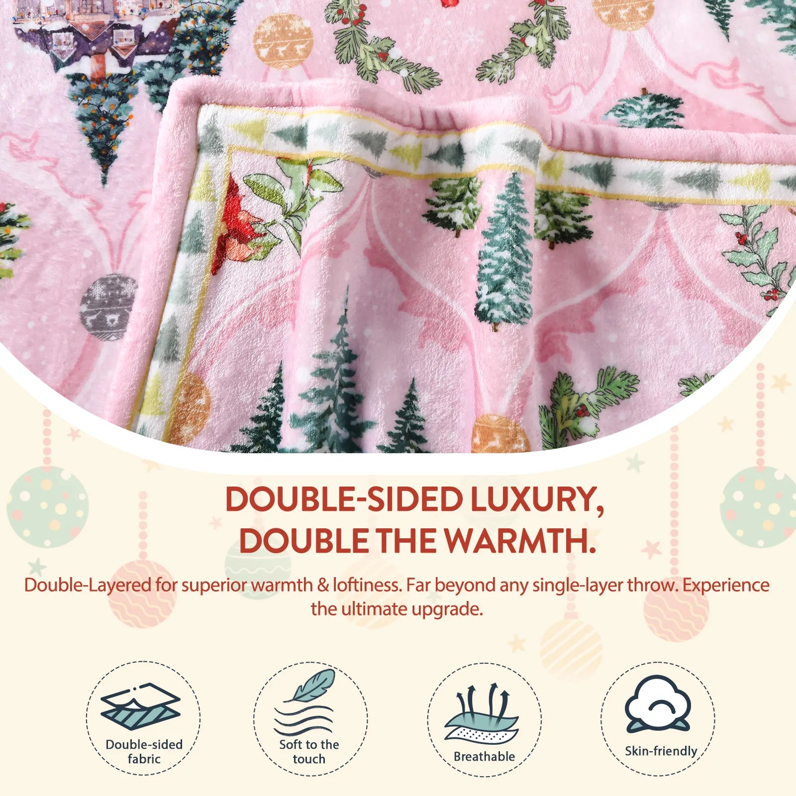 Laurent Christmas Washable Snowflakes Reindeer Pink Blanket Blanket Lahome