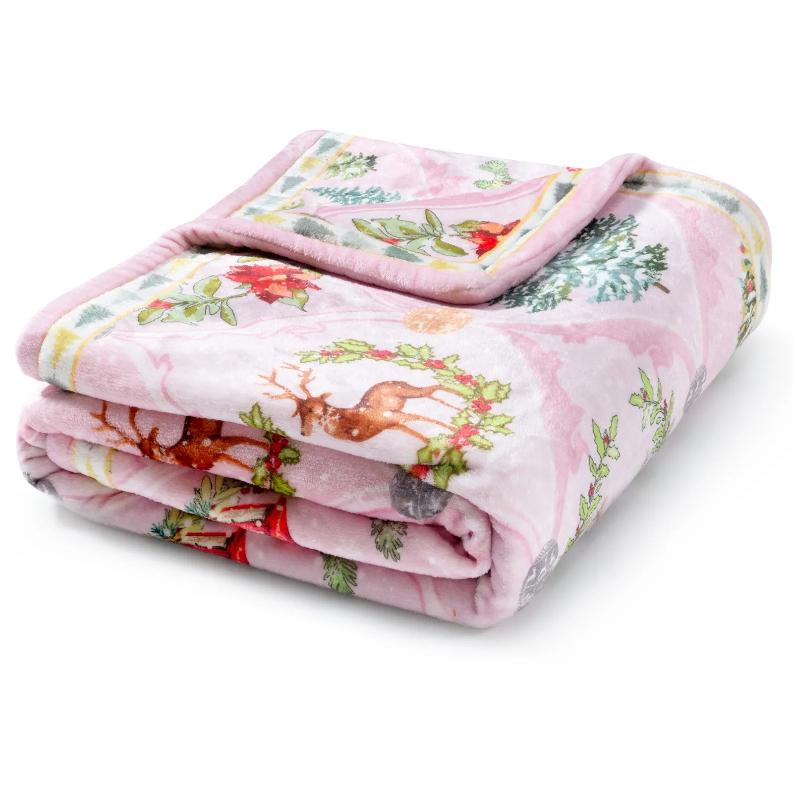 Laurent Christmas Washable Snowflakes Reindeer Pink Blanket Blanket Lahome