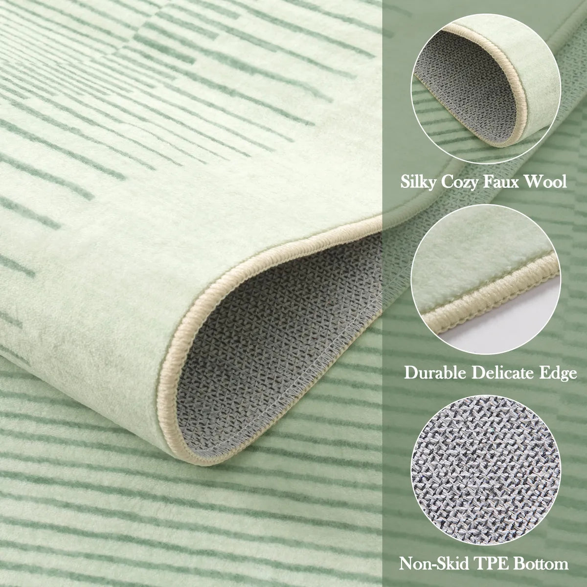 Linea Washable Modern Minimalist Line Green Runner Rug Rugs Lahome