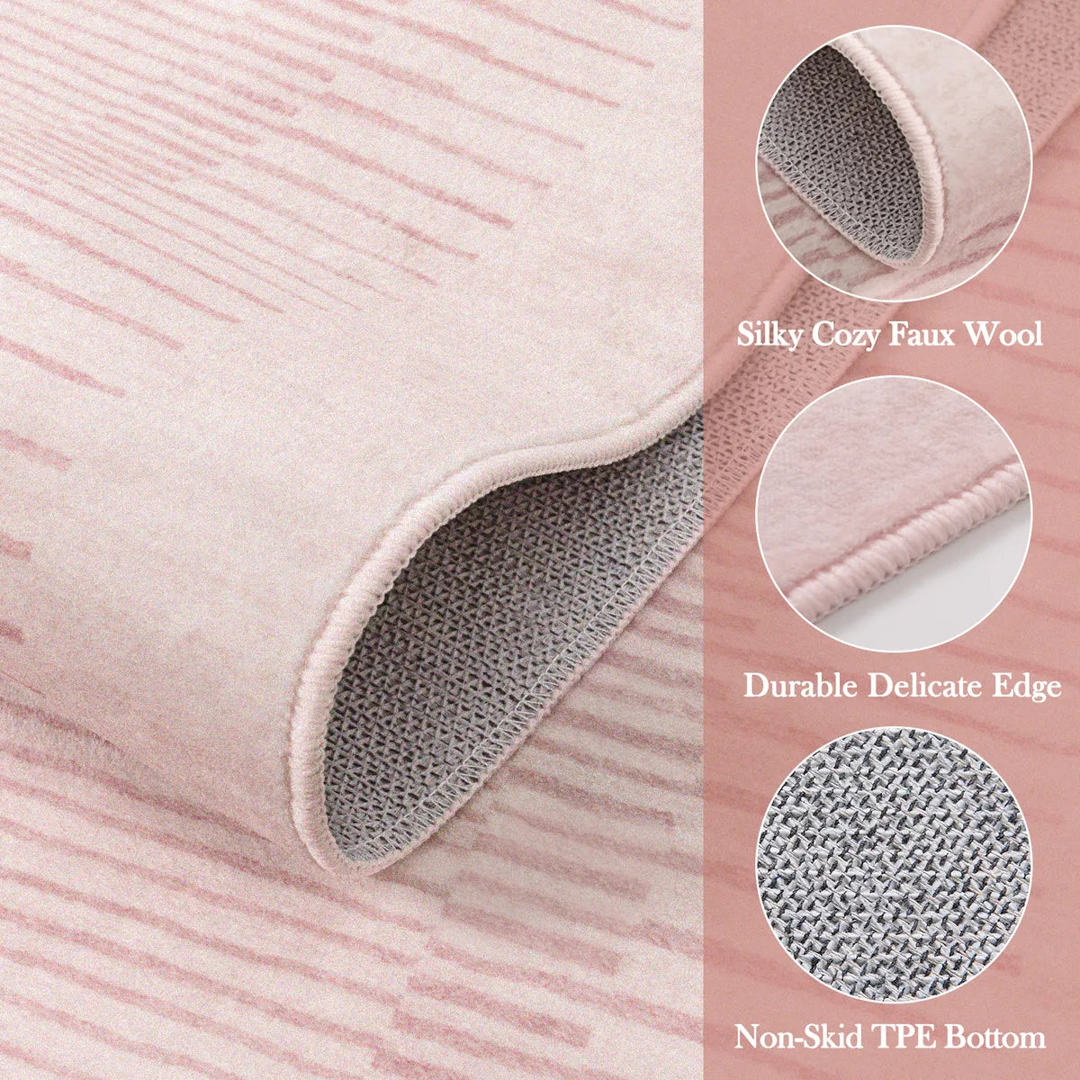 Linea Washable Modern Minimalist Line Pink Area Rug Rugs Lahome