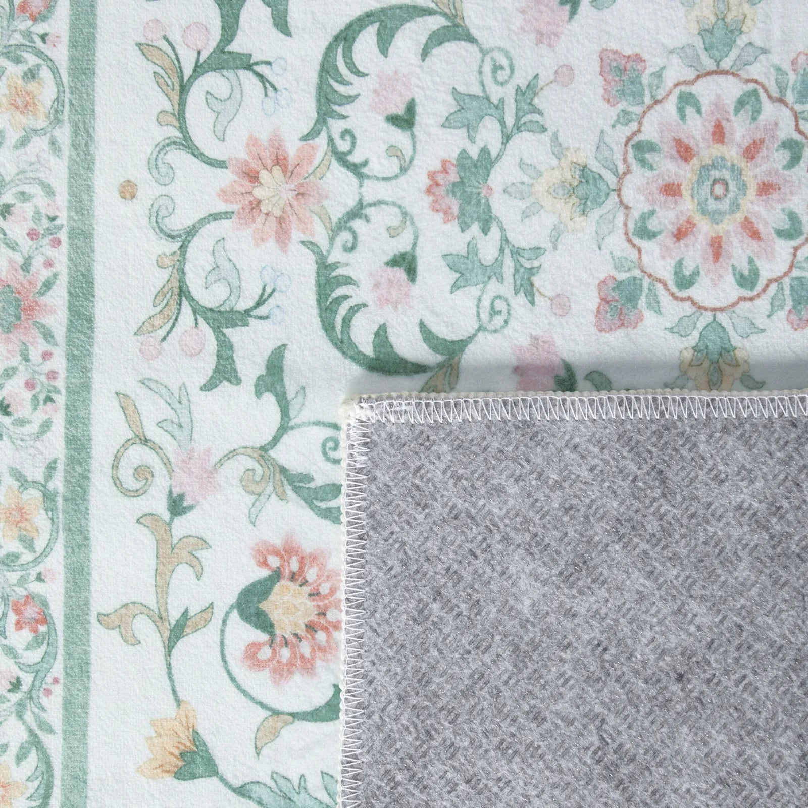 Lorevie Washable Boho vintage Garden Floral Green Rug Rugs Lahome