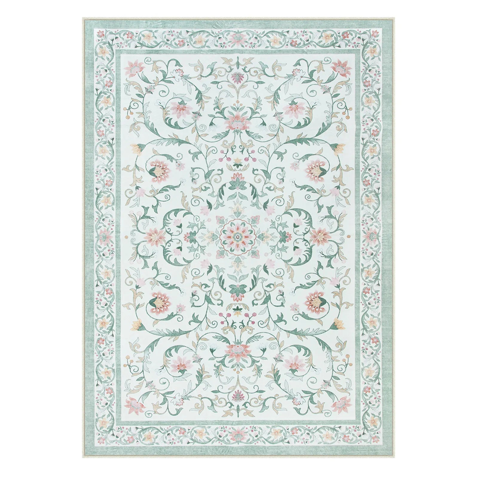 Lorevie Washable Boho vintage Garden Floral Green Rug Rugs Lahome
