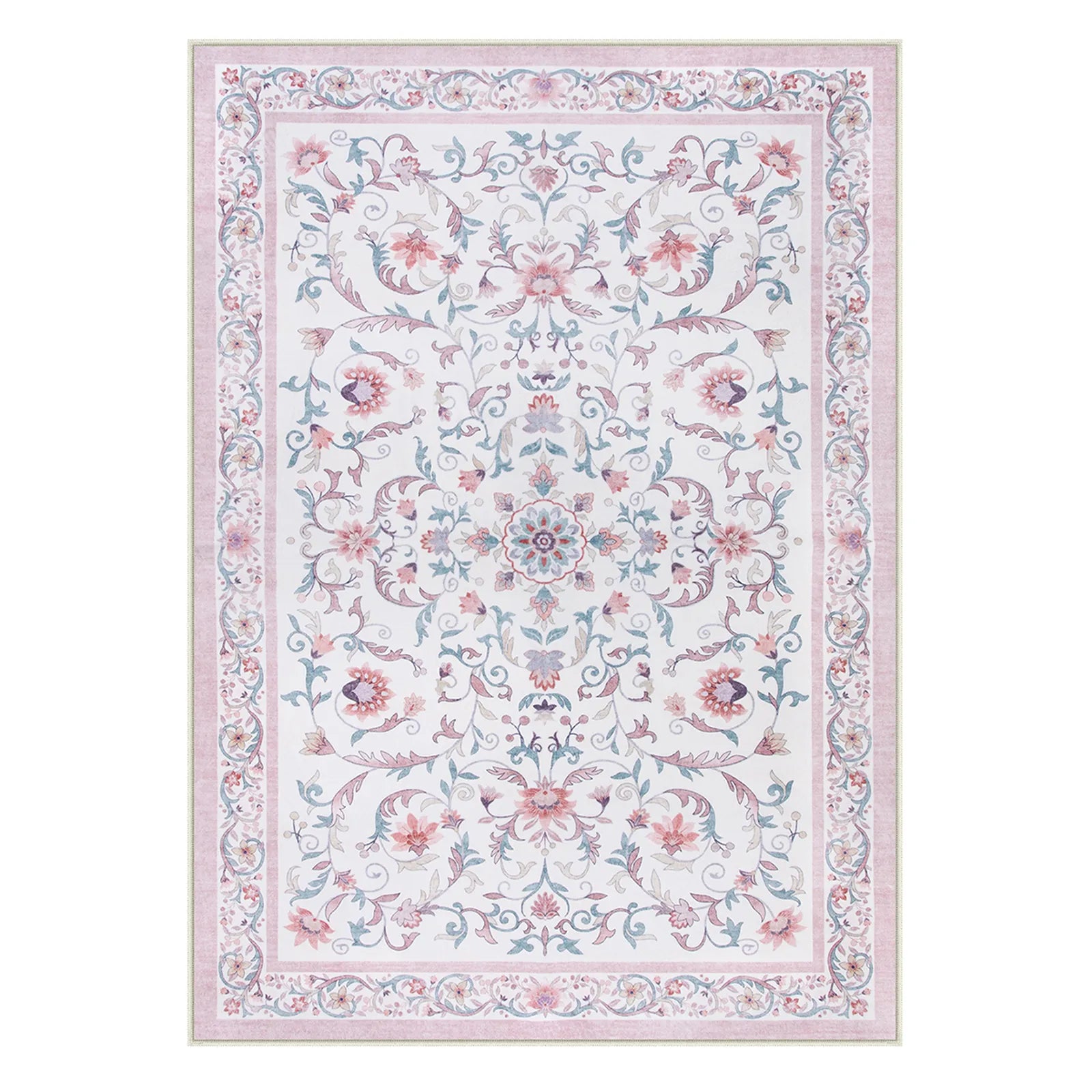 Lorevie Washable Boho vintage Garden Floral Pink Rug Rugs Lahome