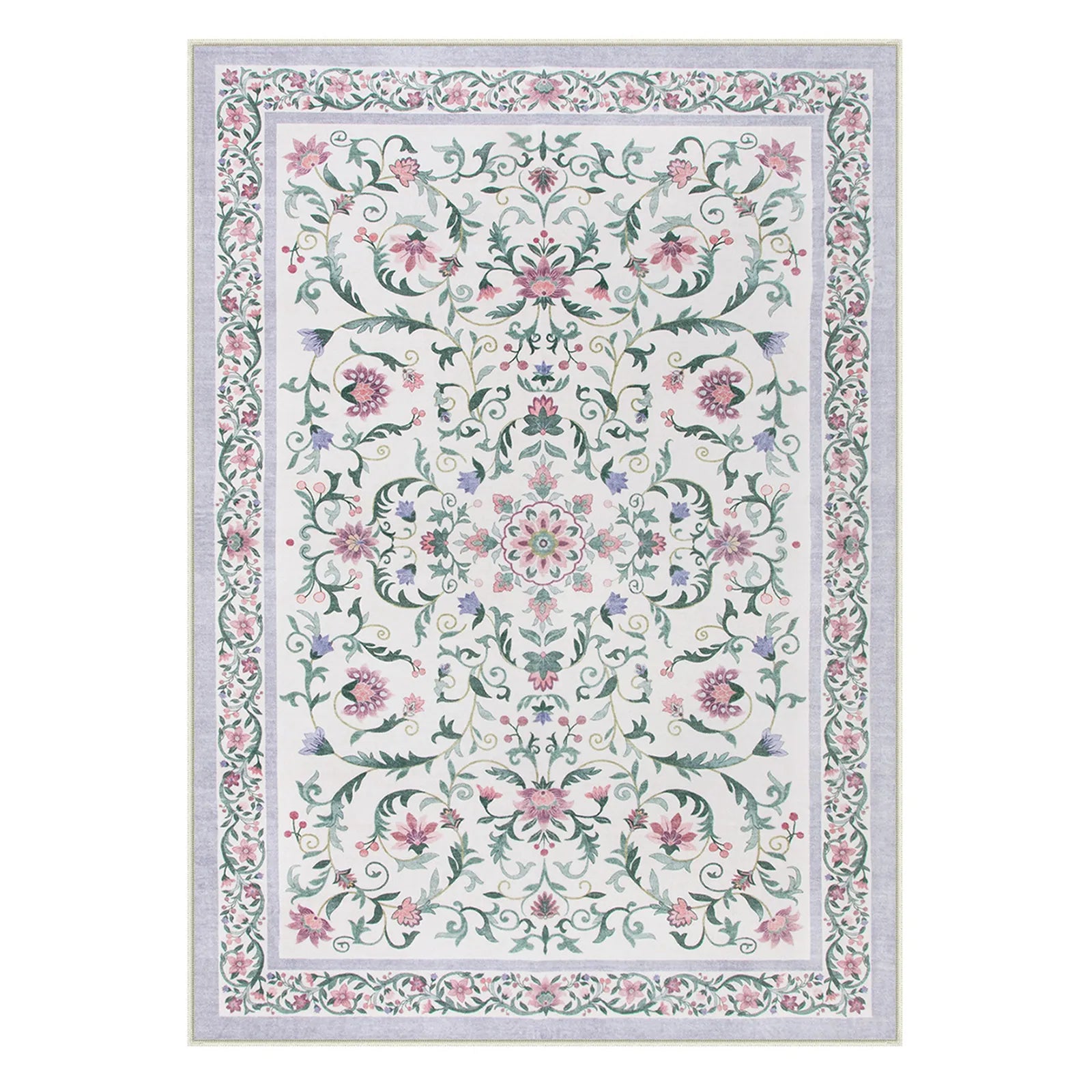 Lorevie Washable Boho vintage Garden Floral Purple Runner Rug Rugs Lahome