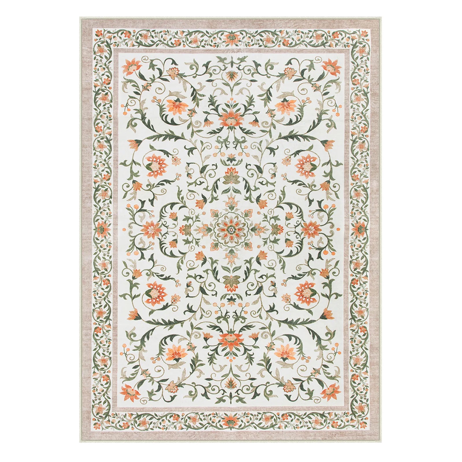 Lorevie Washable Boho vintage Garden Floral Beige Rug Rugs Lahome