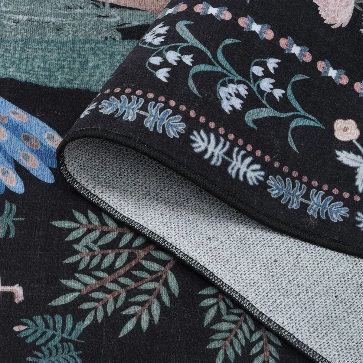 Maison Washable French Manor Floral Black Area Rug Area Rugs Lahome