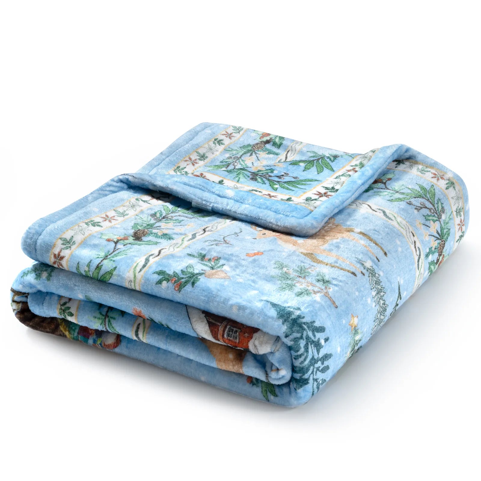 Marais Christmas Washable Tree&Santa Light Blue Blanket Blanket Lahome