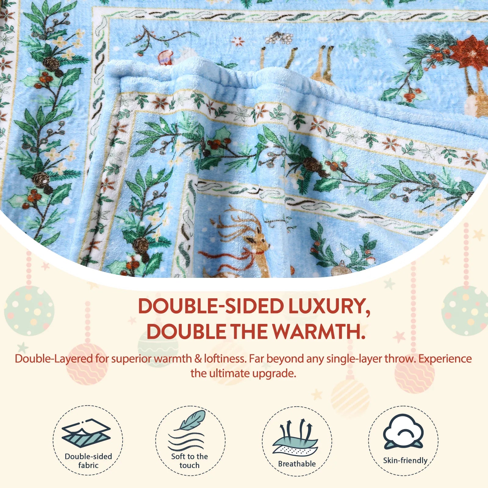 Marais Christmas Washable Tree&Santa Light Blue Blanket Blanket Lahome