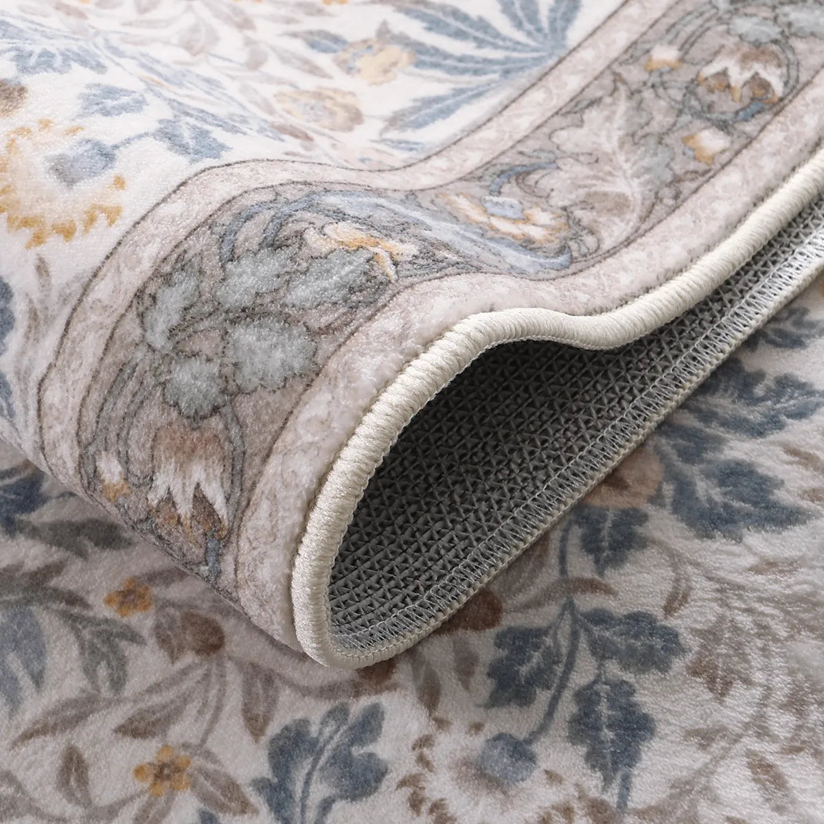 Marcel Washable Vintage Floral Bird Beige Green Rug Rugs Lahome