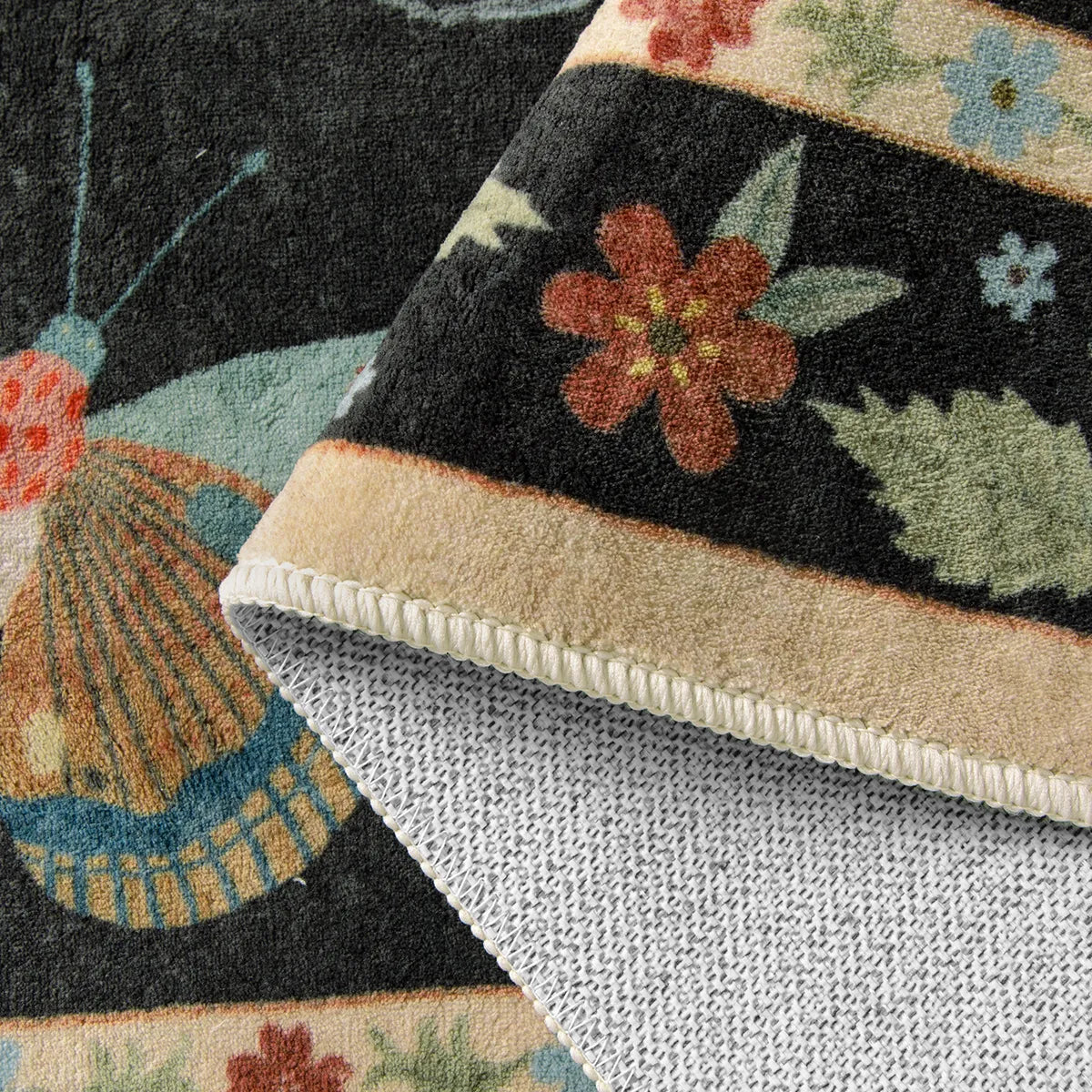 Vionnet Washable Modern Parisian Insect Black Rug Area Rugs Lahome