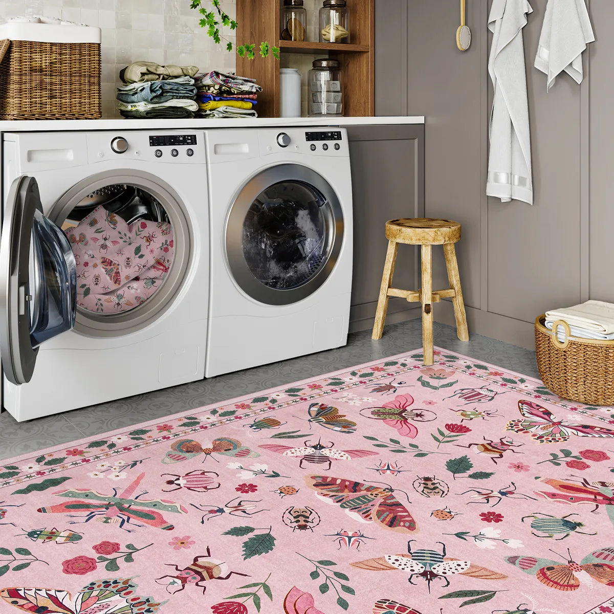 Vionnet Washable Modern Parisian Insect Pink Rug Area Rugs Lahome