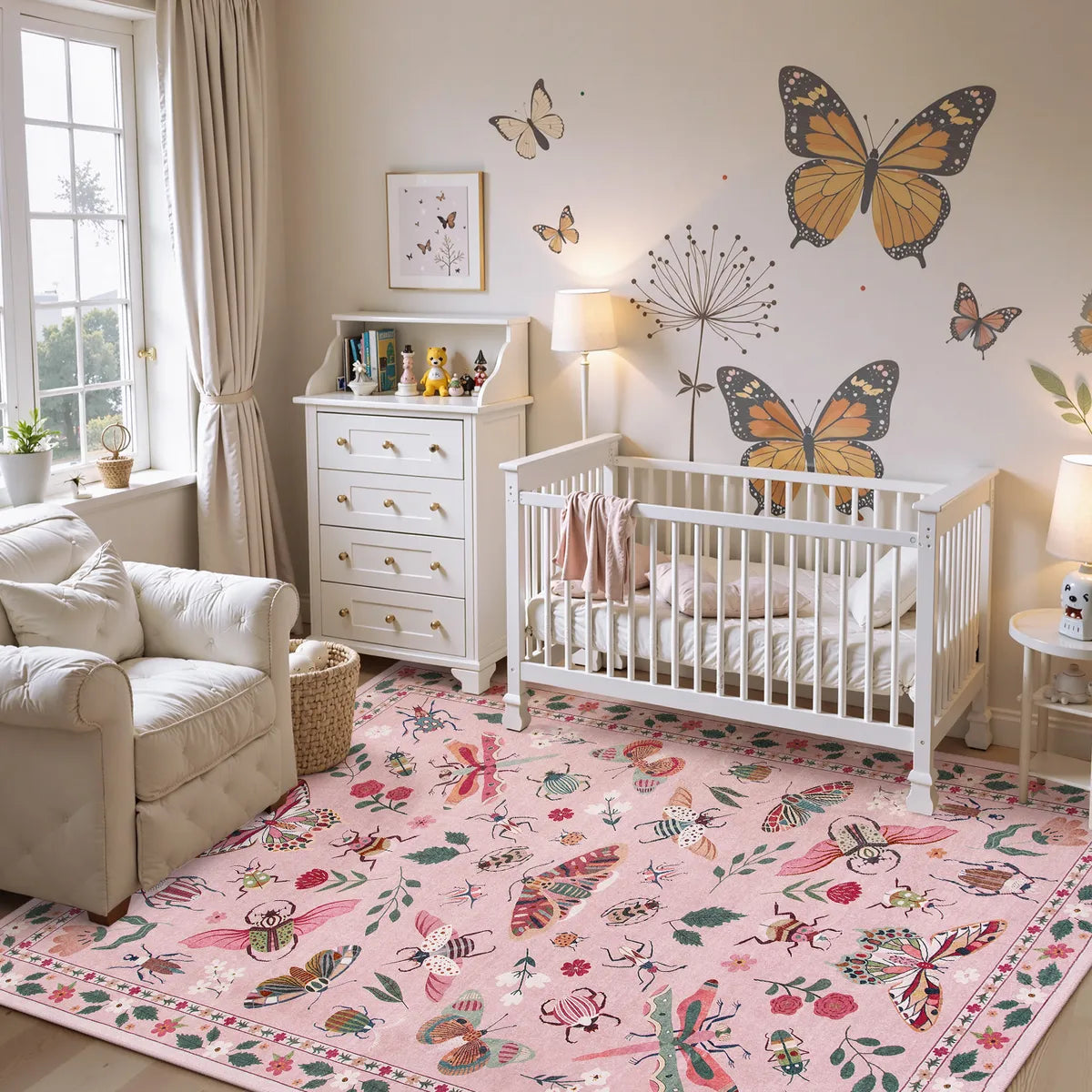 Vionnet Washable Modern Parisian Insect Pink Rug Area Rugs Lahome