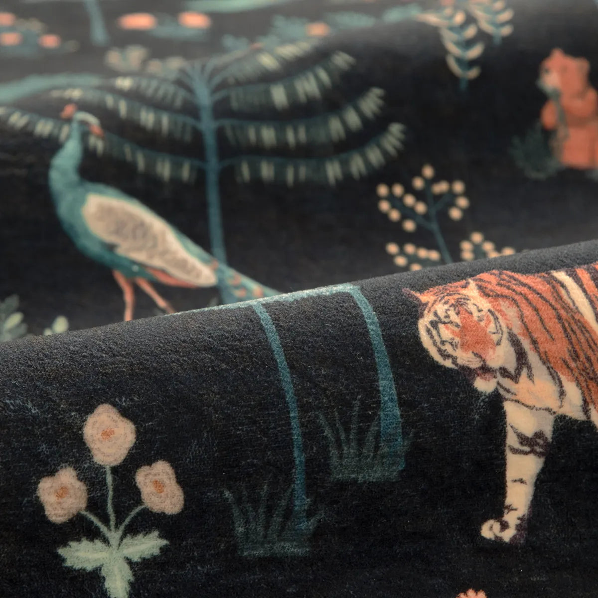 Cora Washable Modern Vibrant Jungle Animals Black Rug Clearance Rugs Lahome