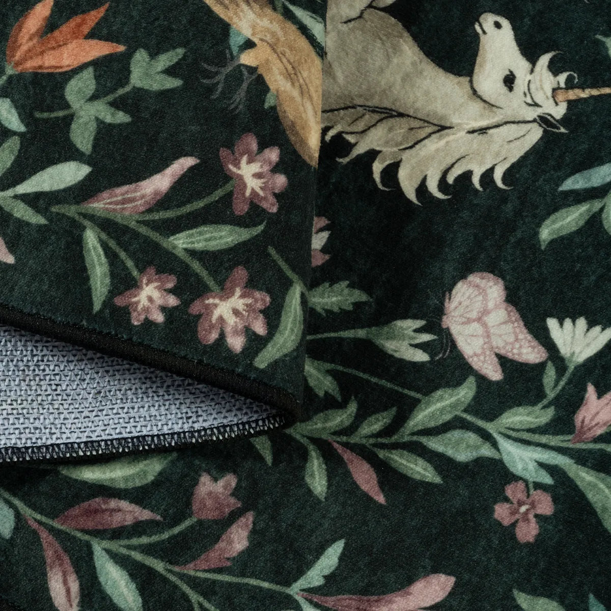 Myrrha Washable Fantasy Garden and Unicorn Dark Green Rug Area Rugs Lahome