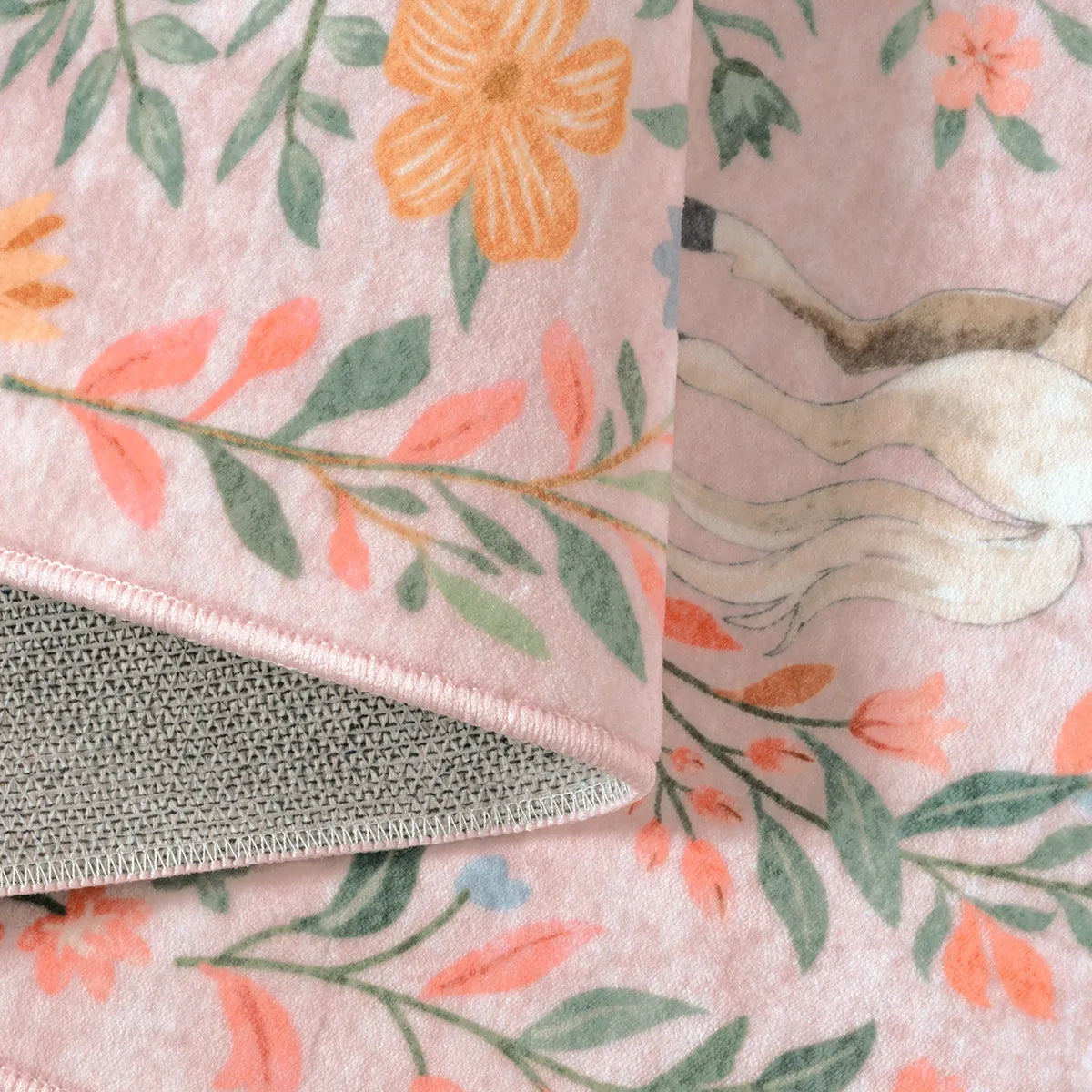 Lahome Washable Fantasy Garden Unicorn Pink Area Rug for living room.