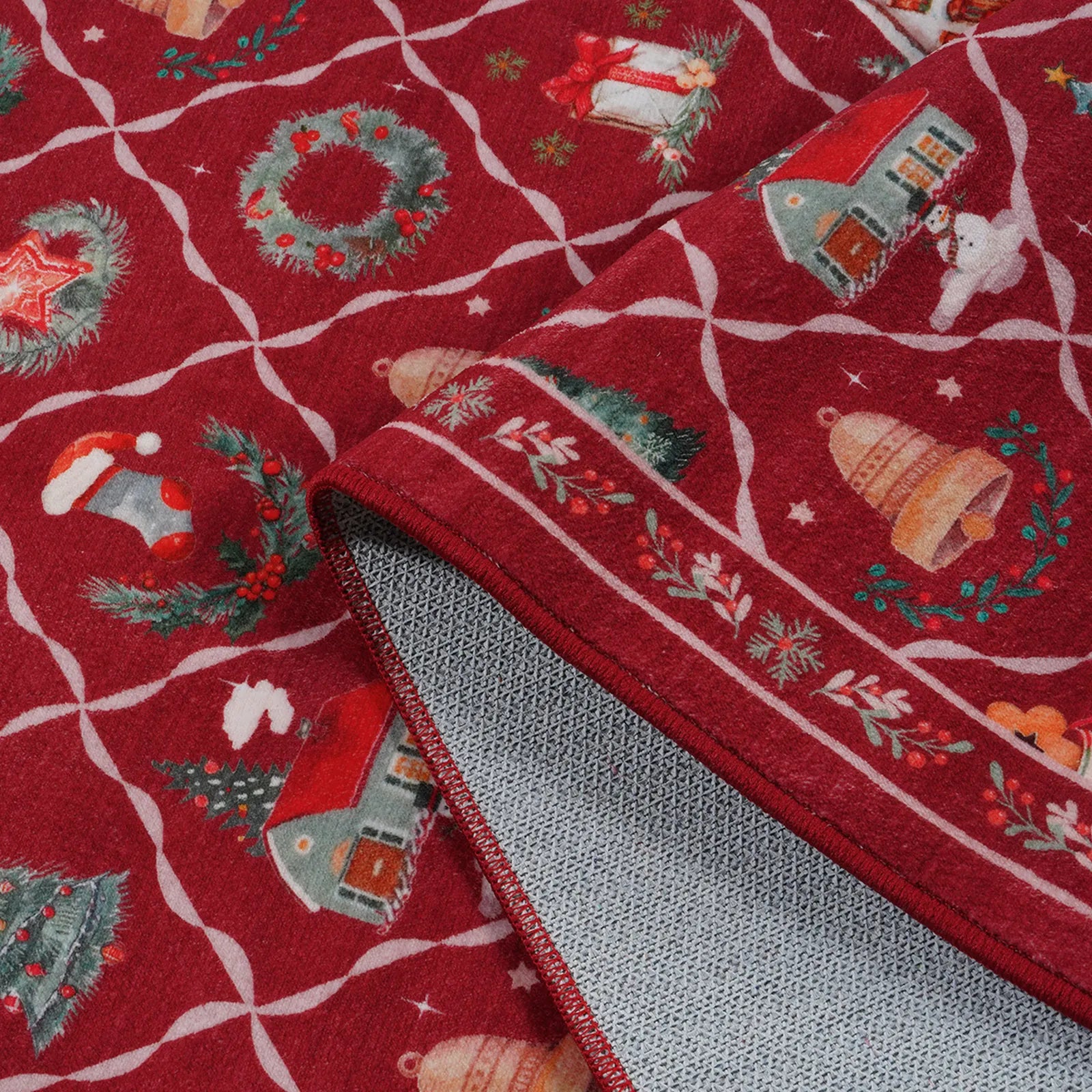 Naya Christmas Washable Wreath Tree Plaid Ivory Red Rug Area Rugs Lahome