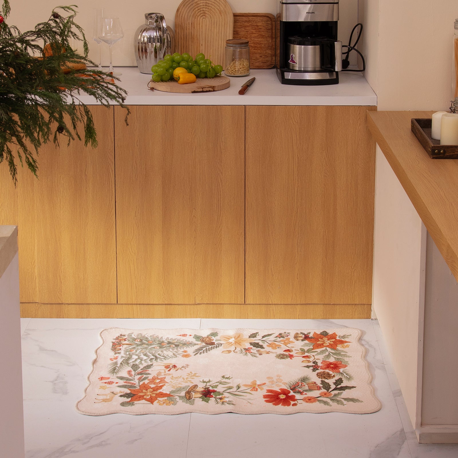 Nicolas Christmas Washable Floral Bell Beige Rug Area Rugs Lahome