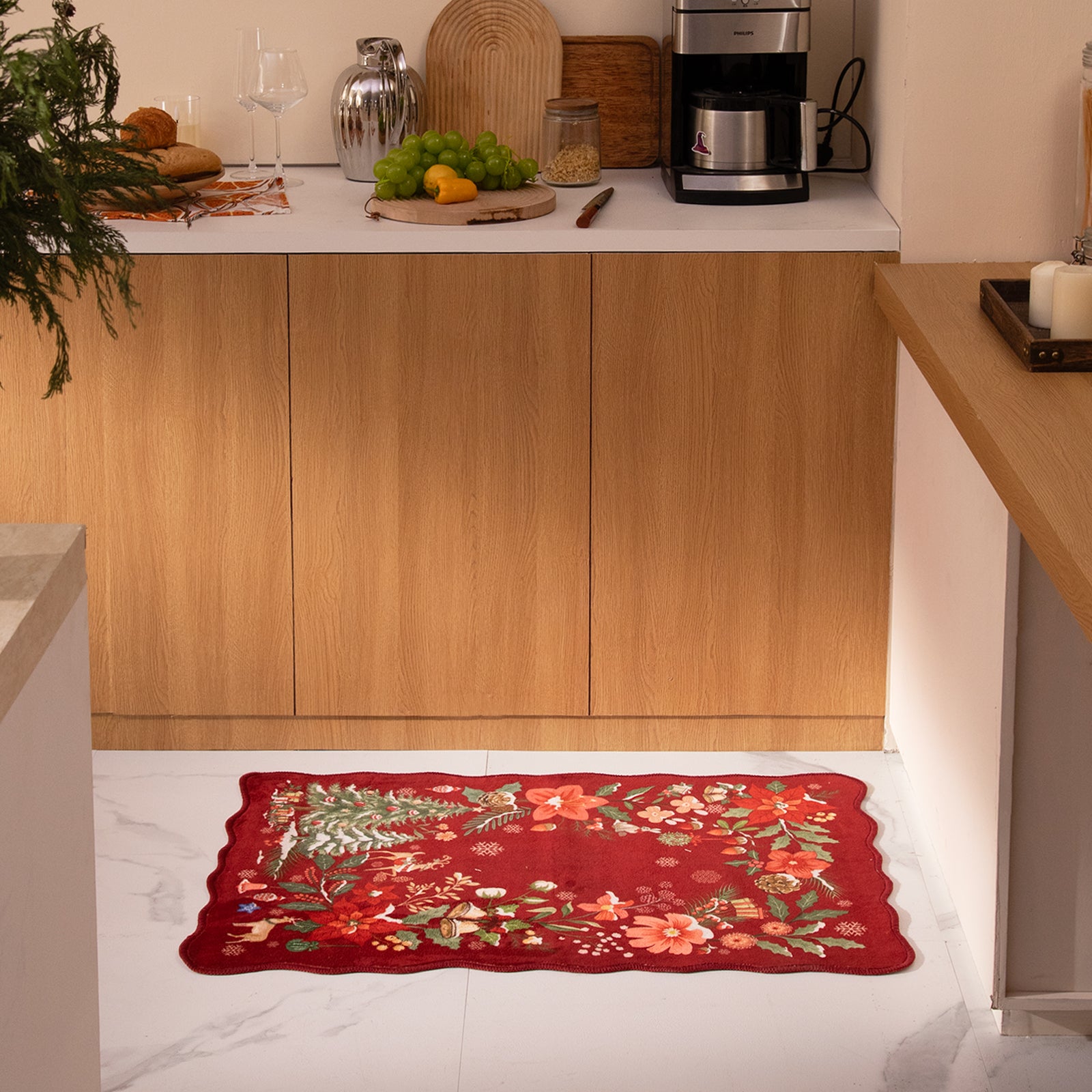 Nicolas Christmas Washable Floral Bell Red Rug Area Rugs Lahome